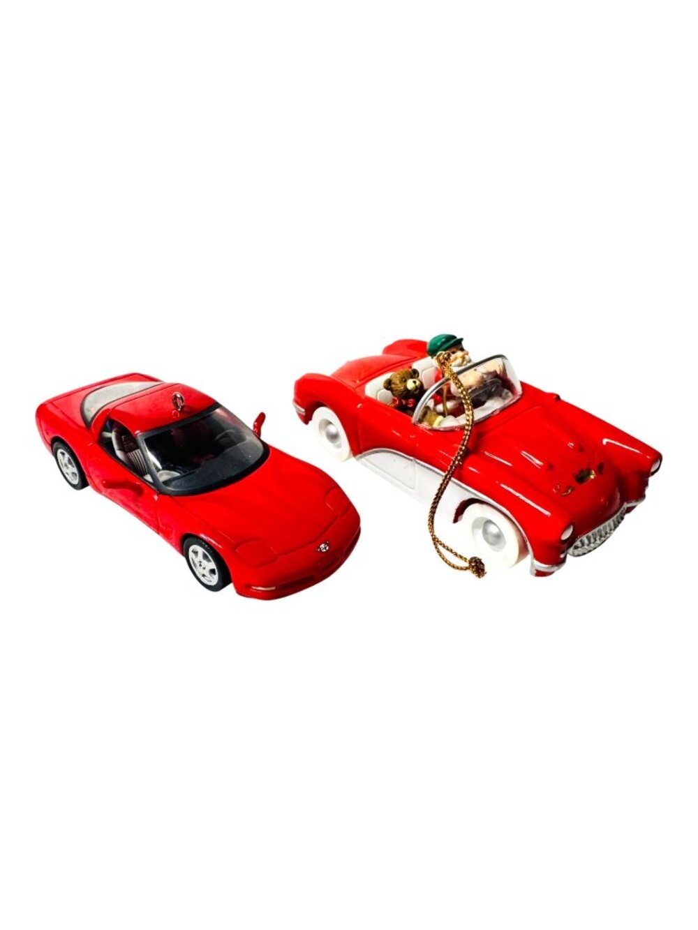 Lot 2 Red Corvette Car Christmas Ornaments Santa Classic Convertible Decor